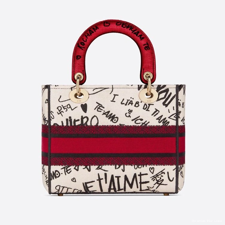 Cheap Medium Dioramour Canvas White Bag Lady Motif D-lite Graffiti 0812 Luxury